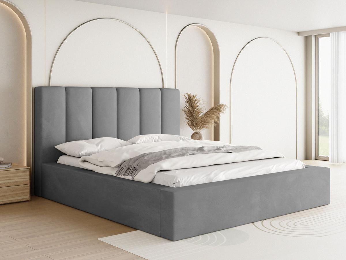 POLSTERBETT Amira mit Bettkasten, Grau Samt 140x200 cm - Birkefarben/Hellgrau, Holzwerkstoff/Kunststoff (140/200cm) - WFL GROUP