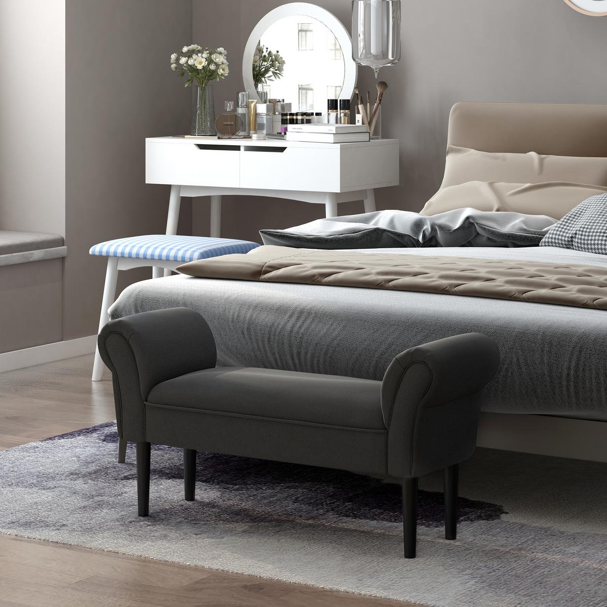 SITZBANK für Schlafzimmer Flurbank Polsterbank MDF Schaumstoff Grauweiß - Schwarz, Kunststoff (36/51/102cm) - HOMCOM