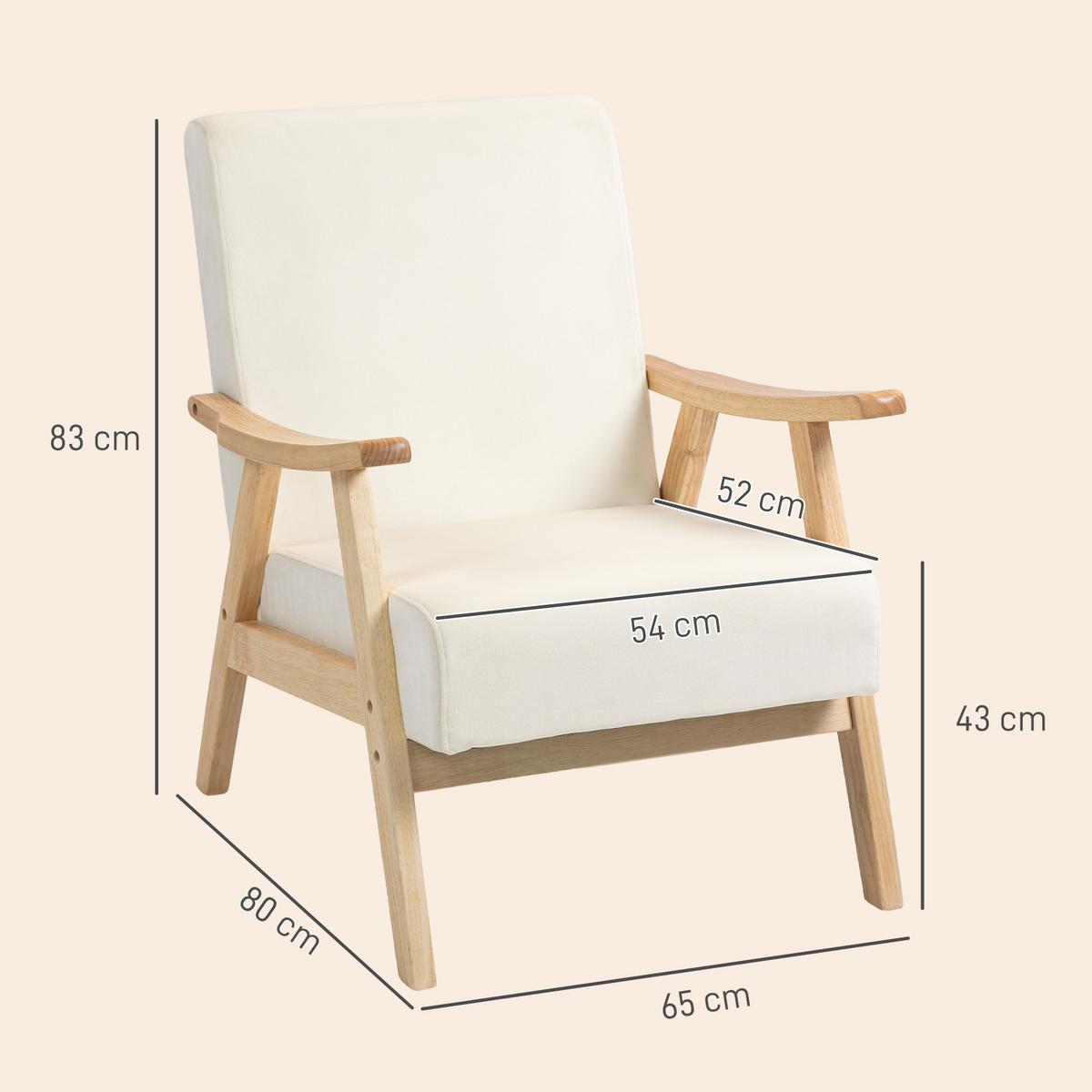 SESSEL Wohnzimmer Nordisch Relaxsessel mit Armlehne, Sitzkissen Cremeweiß - Creme, Kunststoff (65/83/80cm) - HOMCOM