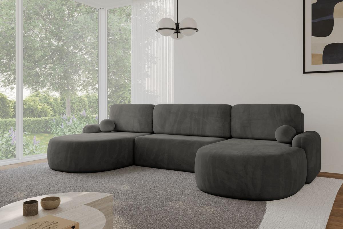 WOHNLANDSCHAFT mit Schlaffunktion und Bettkasten LIRA-U - 335x172x89 Dunkelgrau - Dunkelgrau, Holzwerkstoff/Textil (335/89/172cm) - ALTDECOR