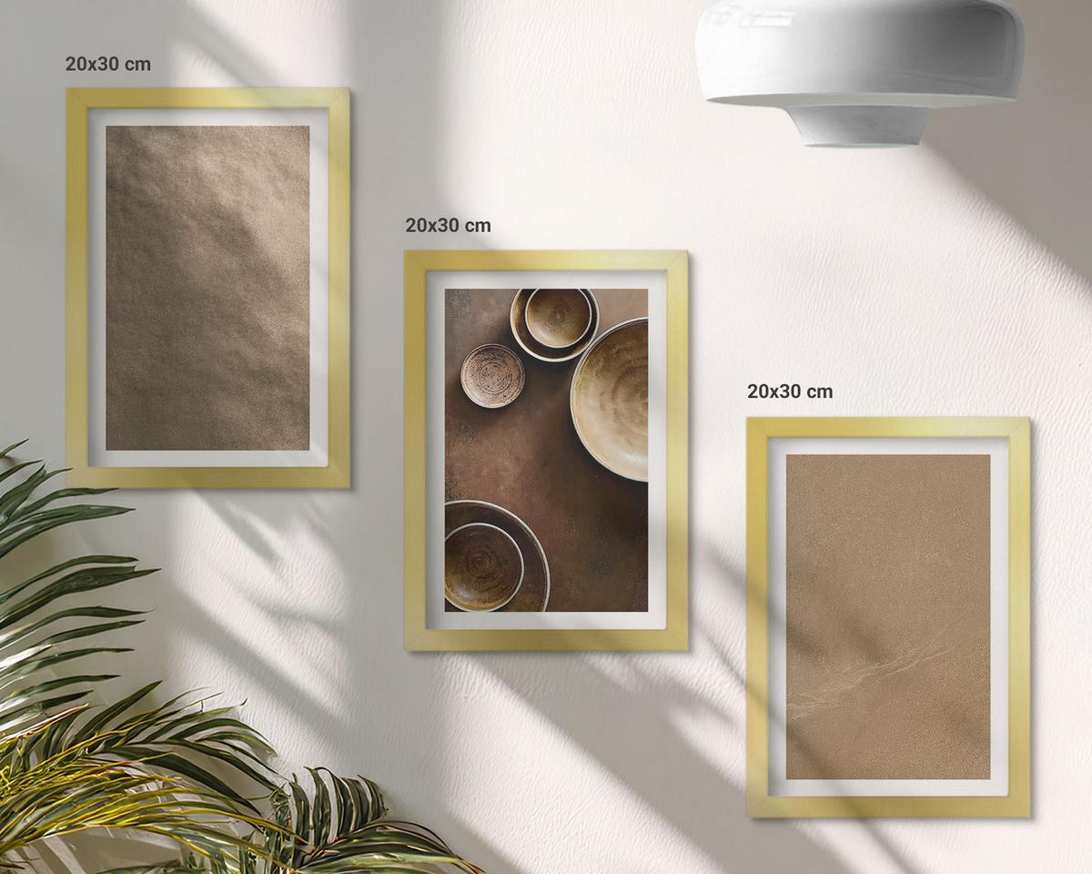 BILDER SET 3er Set - 20x30 cm Goldrahmen - Minimalistische Steinstrukturen - Goldfarben, Kunststoff (20/30cm) - TULUP