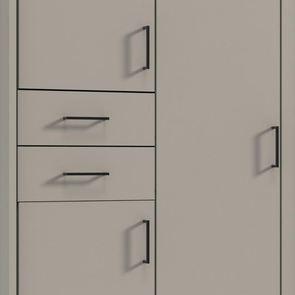 DREHTÜRENSCHRANK B228/H210/T58 cm in Beige Grau, Kleiderschrank m.Passepartout&1Spiegeltür&Schubkästen,Griffe schwarz/ 22574 - Greige/Beige, Holzwerkstoff/Kunststoff (228/210/58cm) - luma-home