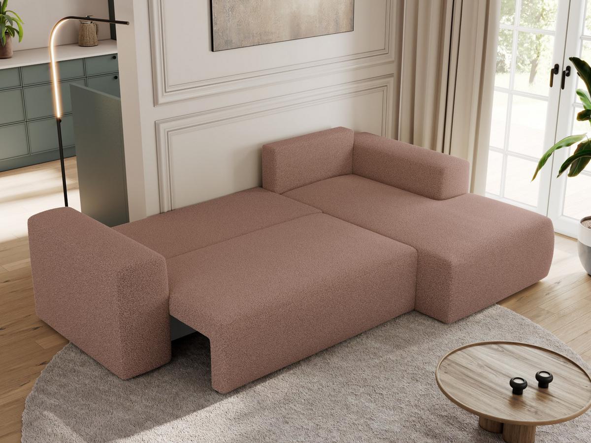 ECKSOFA TRENTINO L Rosa Boucle - Rechts - Schwarz/Rosa, Kunststoff/Textil (164/266cm) - MKS