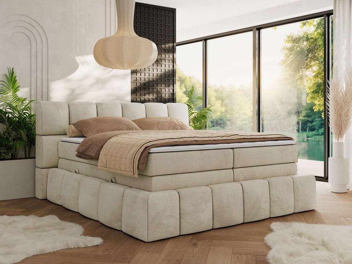 BOXSPRINGBETT NIRA KING 120/200 Beige Velvet - H4 - Beige, Holz/Textil (120/200cm) - MKS