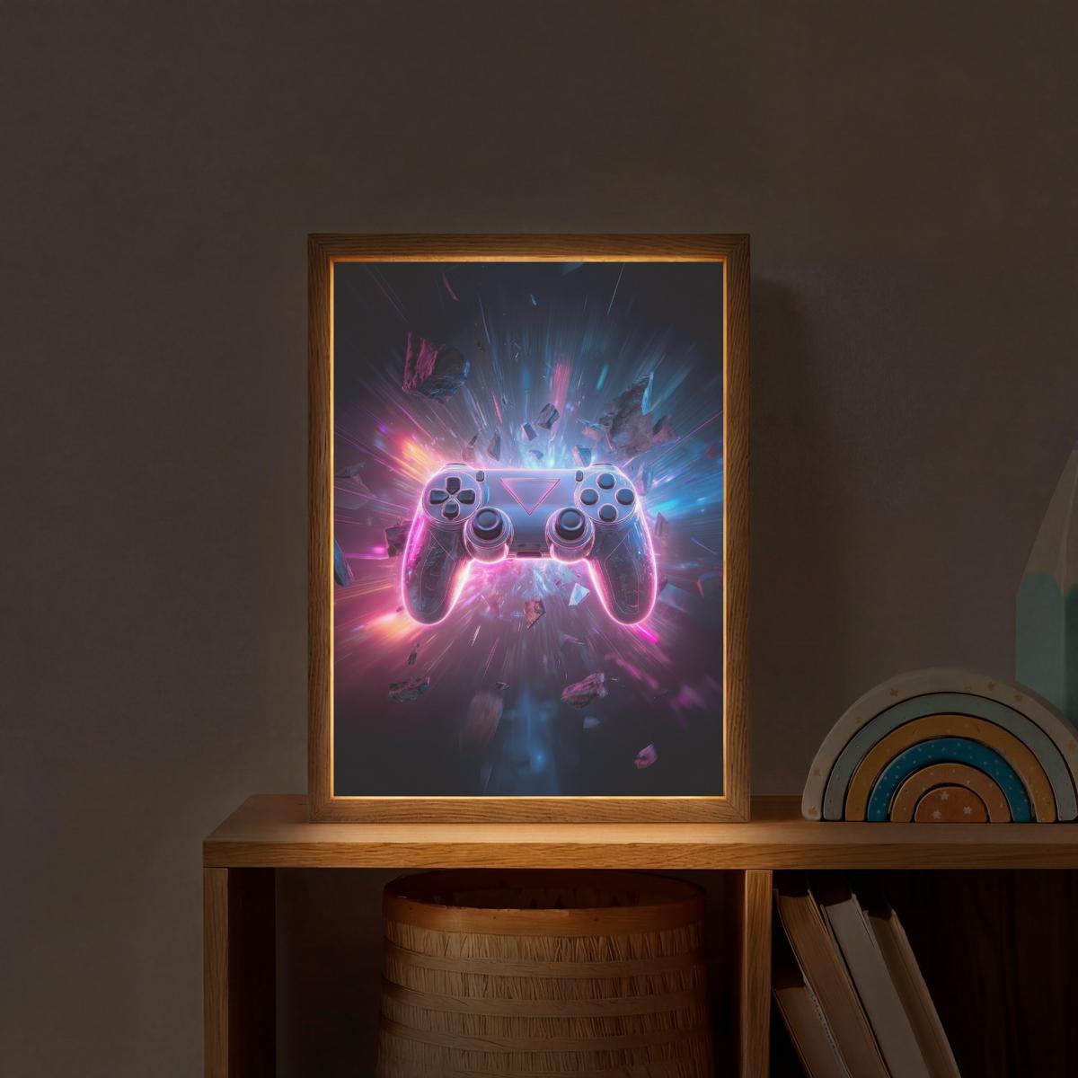 NACHTTISCHLAMPE MIT AKKU Controller - Neon - Explosion - Abstrakt 30x40 cm - Violett, Holzwerkstoff (8/30/40cm) - OnlyWow