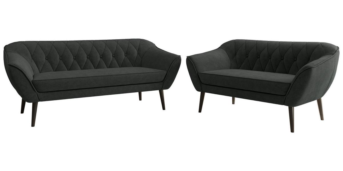 SITZGARNITUR PIRS 3+2 - Dunkelgrau Strukture - Schwarze Beine - Dunkelgrau/Graphitfarben, Holzwerkstoff/Textil (180/75/74cm) - MKS