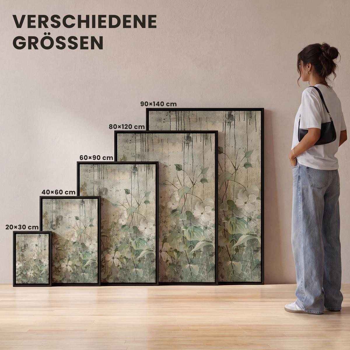 LEINWAND Bilder mit Rahmen - Blumen - Blätter - Abstrakt - Modern - 20x30 - Grau, Textil (20/30cm) - MuchoWow
