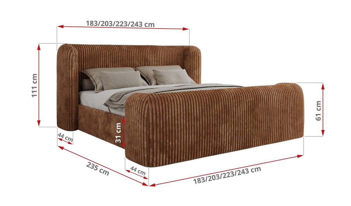 POLSTERBETT EMORA CLASSIC DUO 180/200 - Orange Cord - Multipocket-Matratze - Orange, Textil (180/200cm) - MKS
