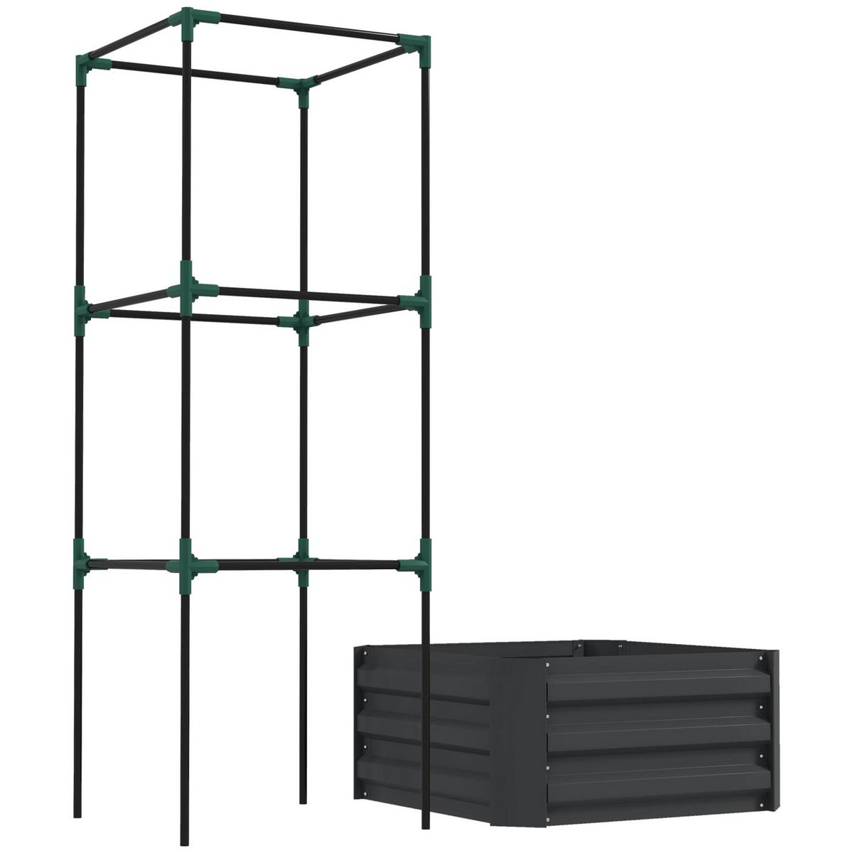 HOCHBEET mit Rankhilfe offenem Boden, Gemüsebeet für Garten - Dunkelgrau, Metall (61/140/61cm) - Outsunny