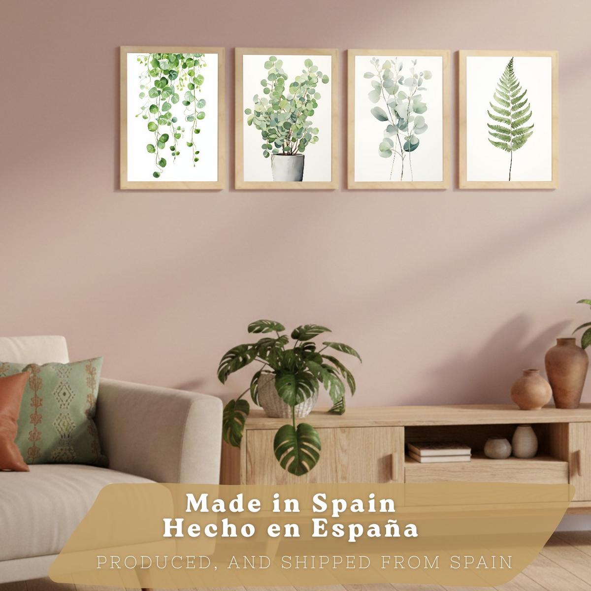 POSTER 4er Bilder-Set Wandbilder Boho Botanisch modern Wohnzimmer Deko, Schlafzimmer, Küche, Badezimmer Leichter Holzrahmen A3 - Beige, Papier (29.7/1/42cm) - Nacnic