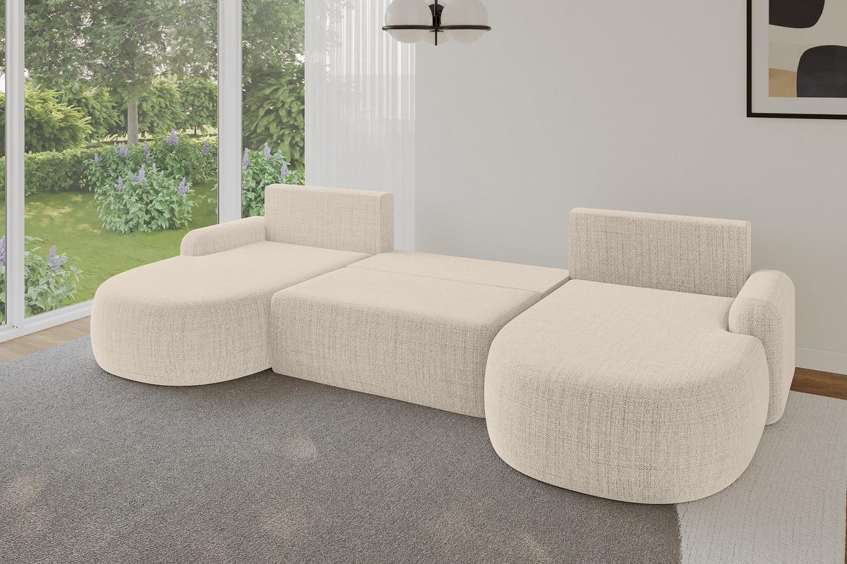 WOHNLANDSCHAFT mit Schlaffunktion und Bettkasten LIRA-U - 335x172x89 Beige - Beige, Holzwerkstoff/Textil (335/89/172cm) - ALTDECOR
