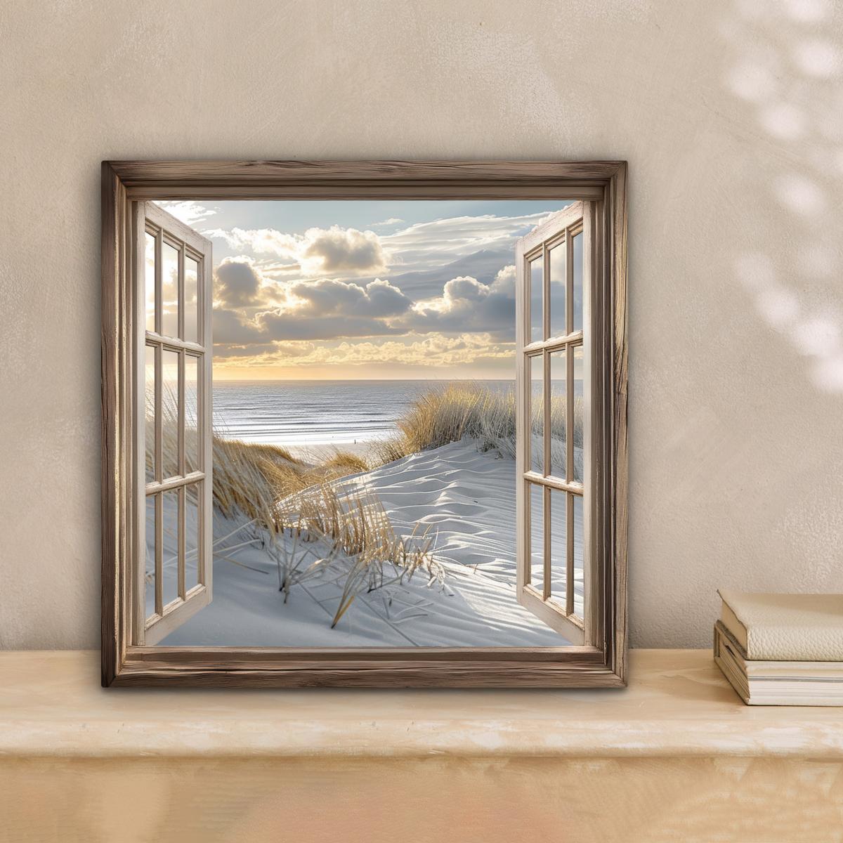 LEINWANDBILD Ausblick - Strand - Dünen - Meer - Natur Deko Wohnzimmer 20x20 cm - Sandfarben, Textil (20/20cm) - MuchoWow