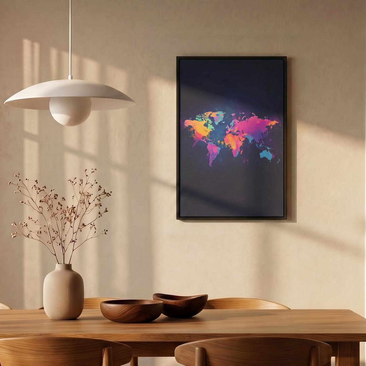 LEINWAND Bilder mit Rahmen - Weltkarte - Bunt - Graffiti - 40x60 - Multicolor, Textil (40/60cm) - MuchoWow