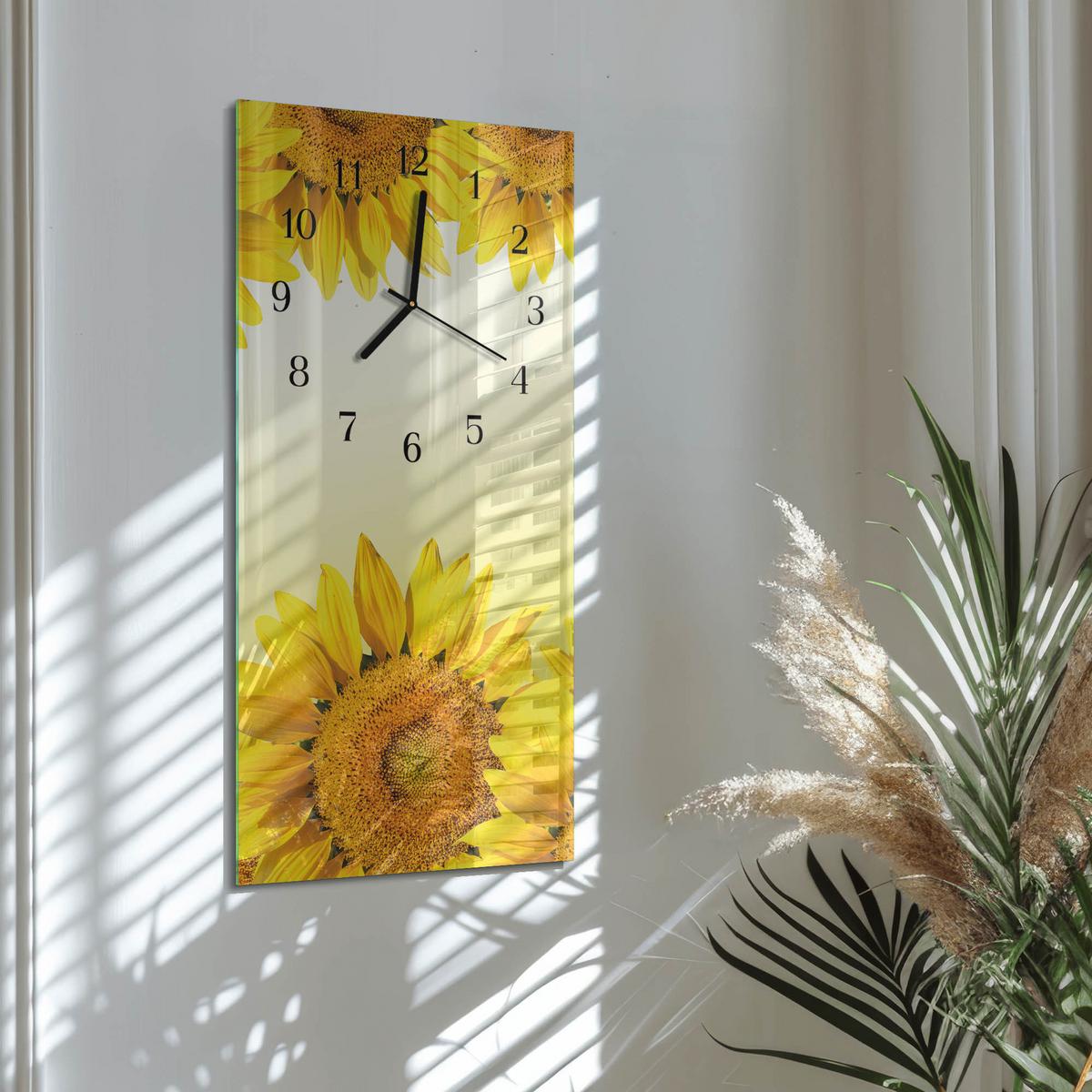WANDUHR aus Glas 30x60 cm - Sonnenblume - Gelb, Glas (30/60/0.4cm) - TULUP