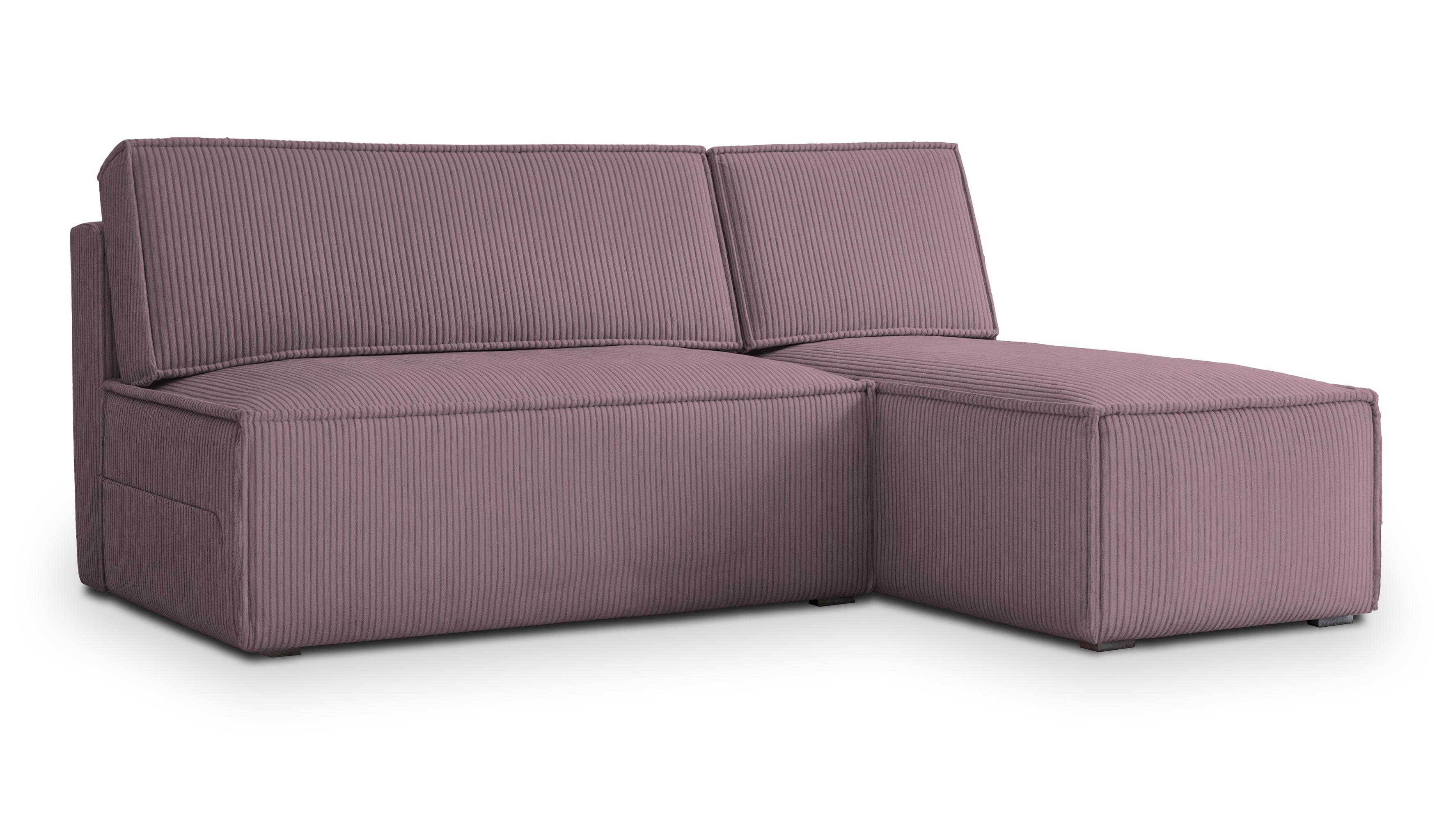 ECKSOFA BRISO P Lila Kordstoff mit Schlaffunktion - Lila/Grau, Holz/Kunststoff (200/140cm) - MASSENO