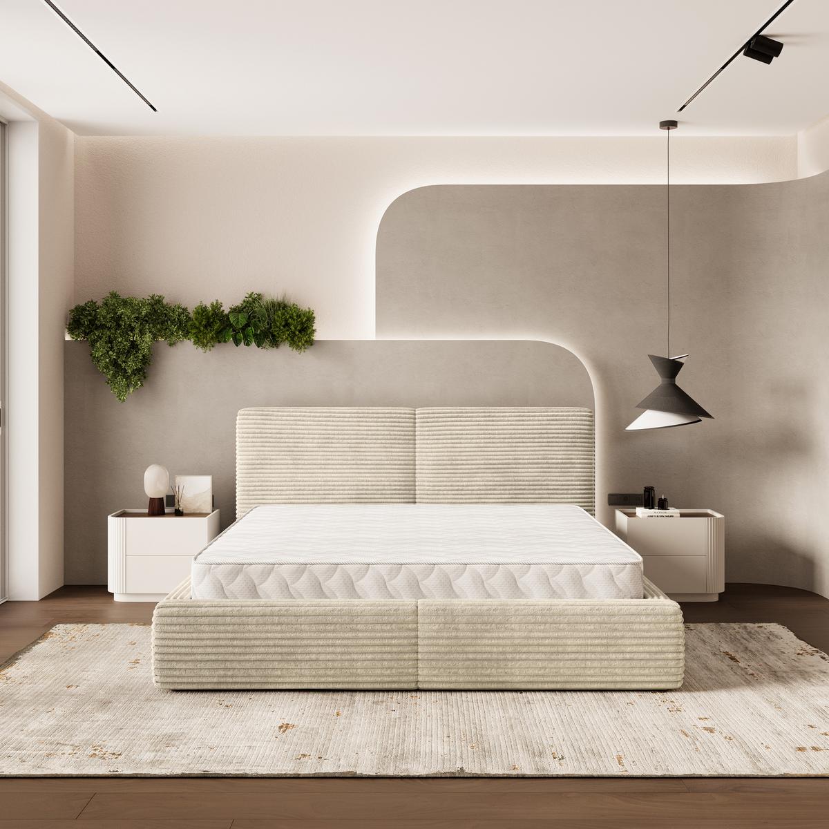 POLSTERBETT FELURO T 200x200 cm mit Bettkästen - Creme - Creme, Holz/Textil - MASSENO