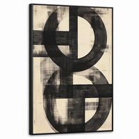 LEINWAND Bilder mit Rahmen - Kreise - Balken - Schwarz - Abstrakt - 60x90 - Schwarz, Textil (60/90cm) - MuchoWow