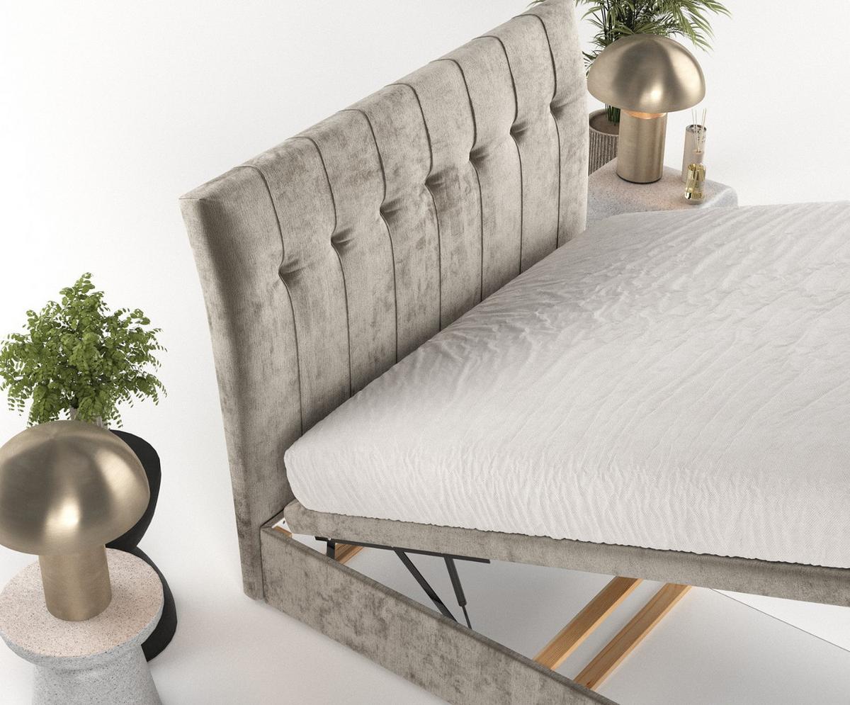 POLSTERBETT Kelsea mit Stauraum 180/200 cm Beige im Lotta Stoff - Beige/Schwarz, Holz/Holzwerkstoff (180/200cm) - AltaBeds