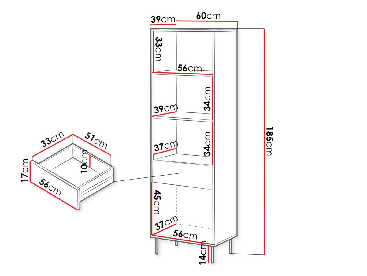 VITRINE Masha 1D1S - Kaschmir/Schwarz, Holzwerkstoff/Metall (60/185/39cm) - MIRJAN24