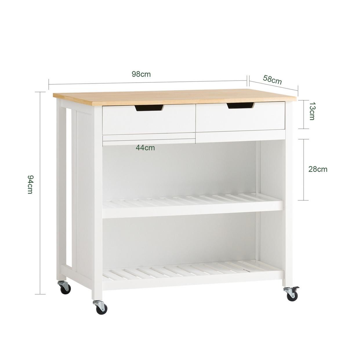 KÜCHENINSEL mit Rollen, Weiß-Natur 98x94x58 cm - Weiß, Holzwerkstoff (98/94/58cm) - SoBuy