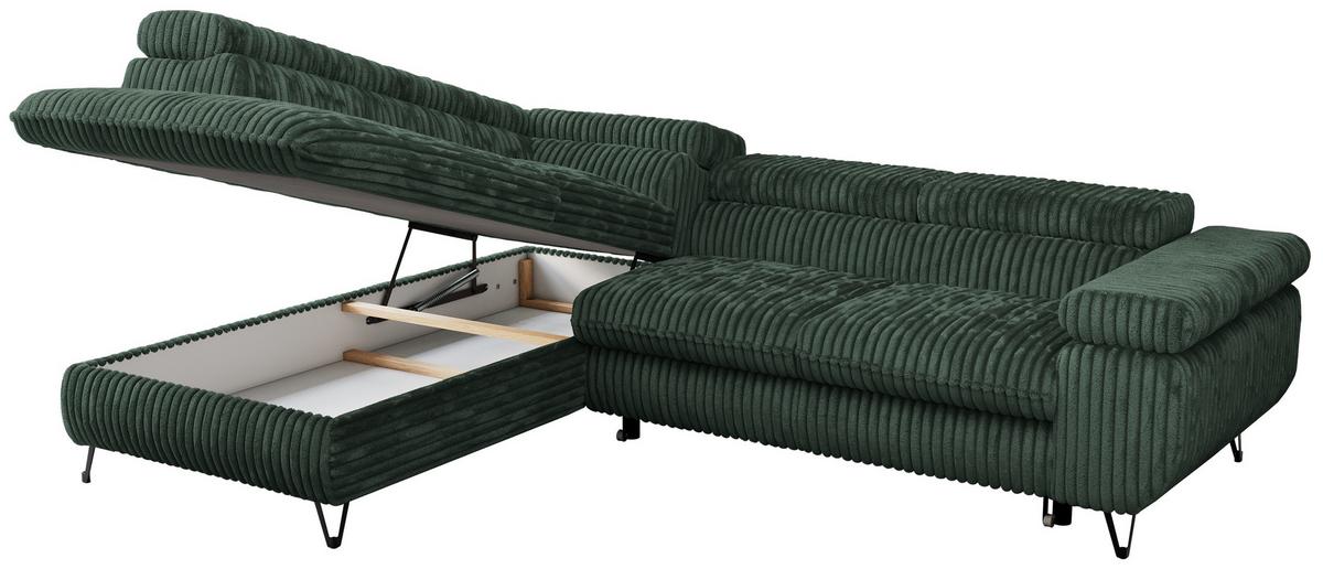 ECKSOFA PEDRO L Grün Cord - Links Seite - Schwarz/Grün, Textil/Metall (208/273cm) - MKS