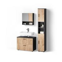 BADMÖBEL-SET Ronco Goldkraft Eiche/Anthrazit 3 Teile, mit Schubladenschrank und Hochschrank - Honigeiche/Anthrazit, Holzwerkstoff (80/58/41cm) - Livinity®