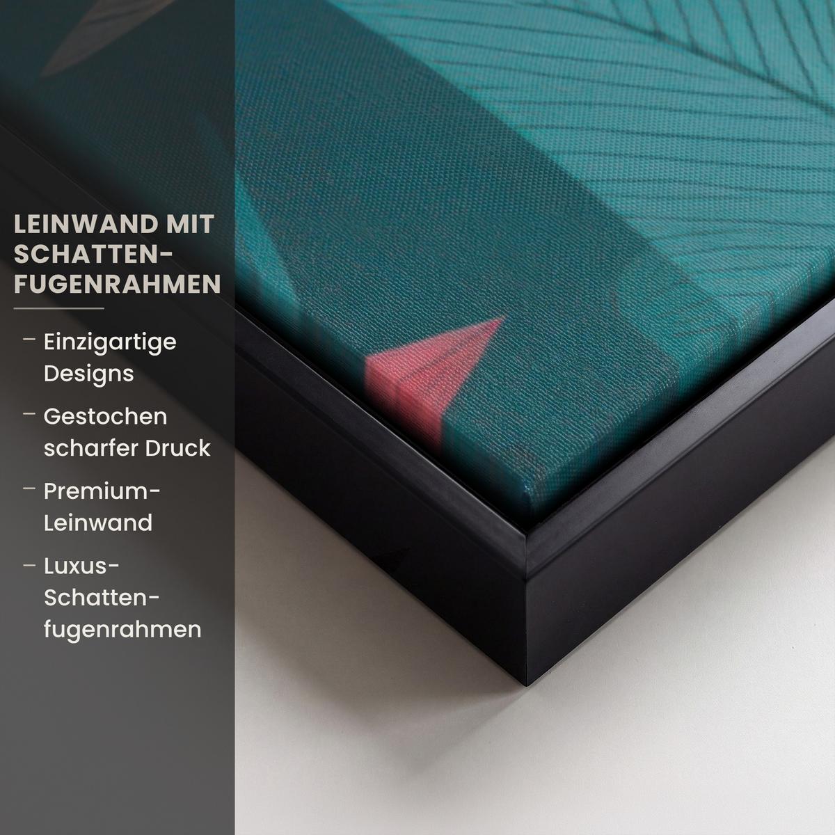 LEINWAND Bilder mit Rahmen - Kakadu - Tropische Blätter - Zweig - 90x90 - Petrol, Textil (90/90cm) - MuchoWow