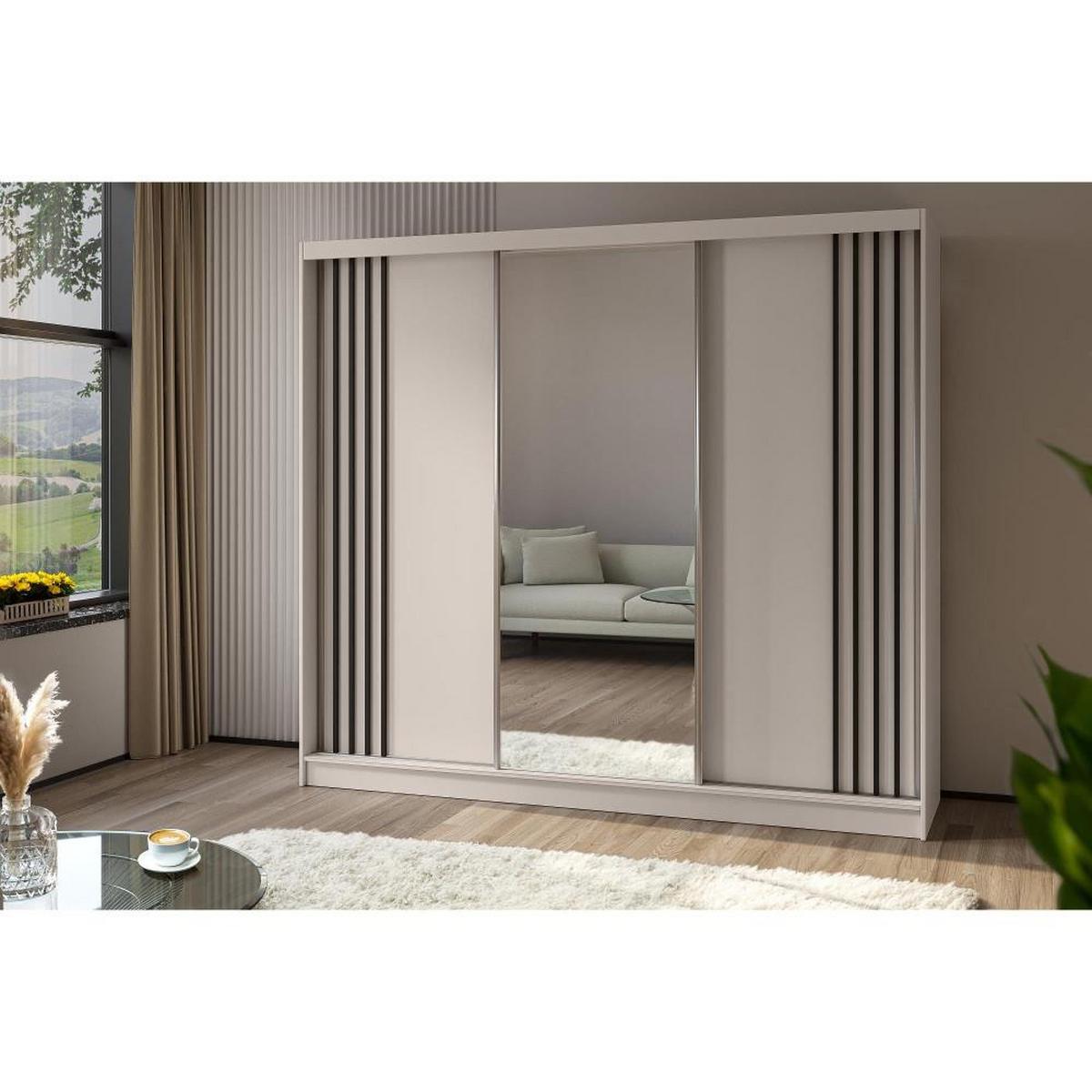 SCHWEBETÜRENSCHRANK Nela II 240/216/61 kaschmir+schwarz mit Schubladen - Kaschmir/Schwarz, Holzwerkstoff (240/216/61cm) - Beautysofa