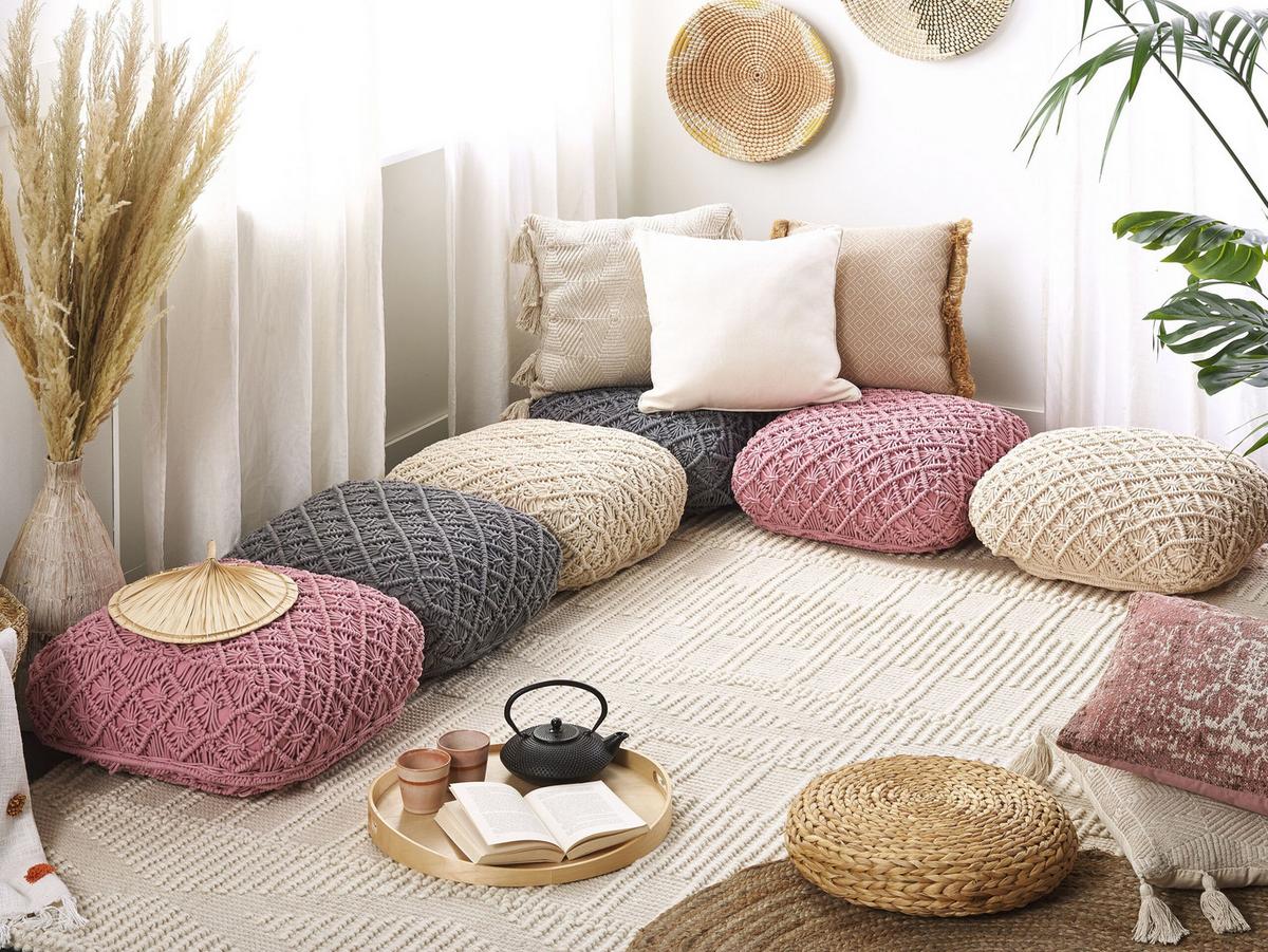 POUF Berrechid 50/50/20 cm - Pink, Naturmaterialien/Textil (50/20/50cm) - Beliani