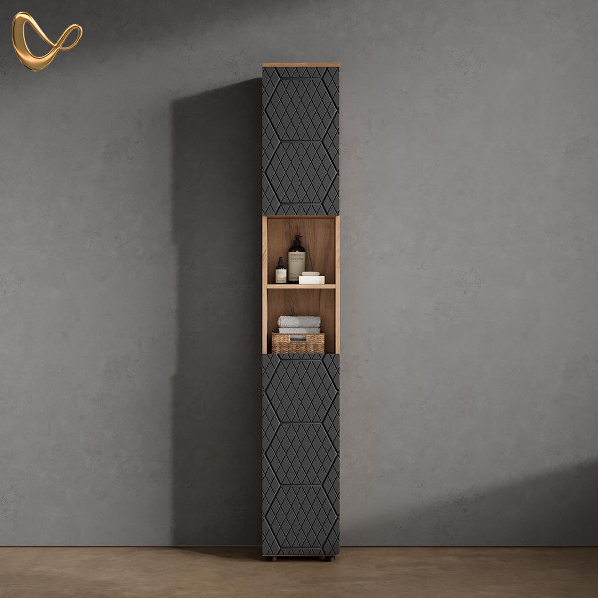 BADSCHRANK Ronco Anthrazit mit Wabenstruktur 30 x 192 cm - Anthrazit, Holzwerkstoff (30/192/30cm) - Livinity®