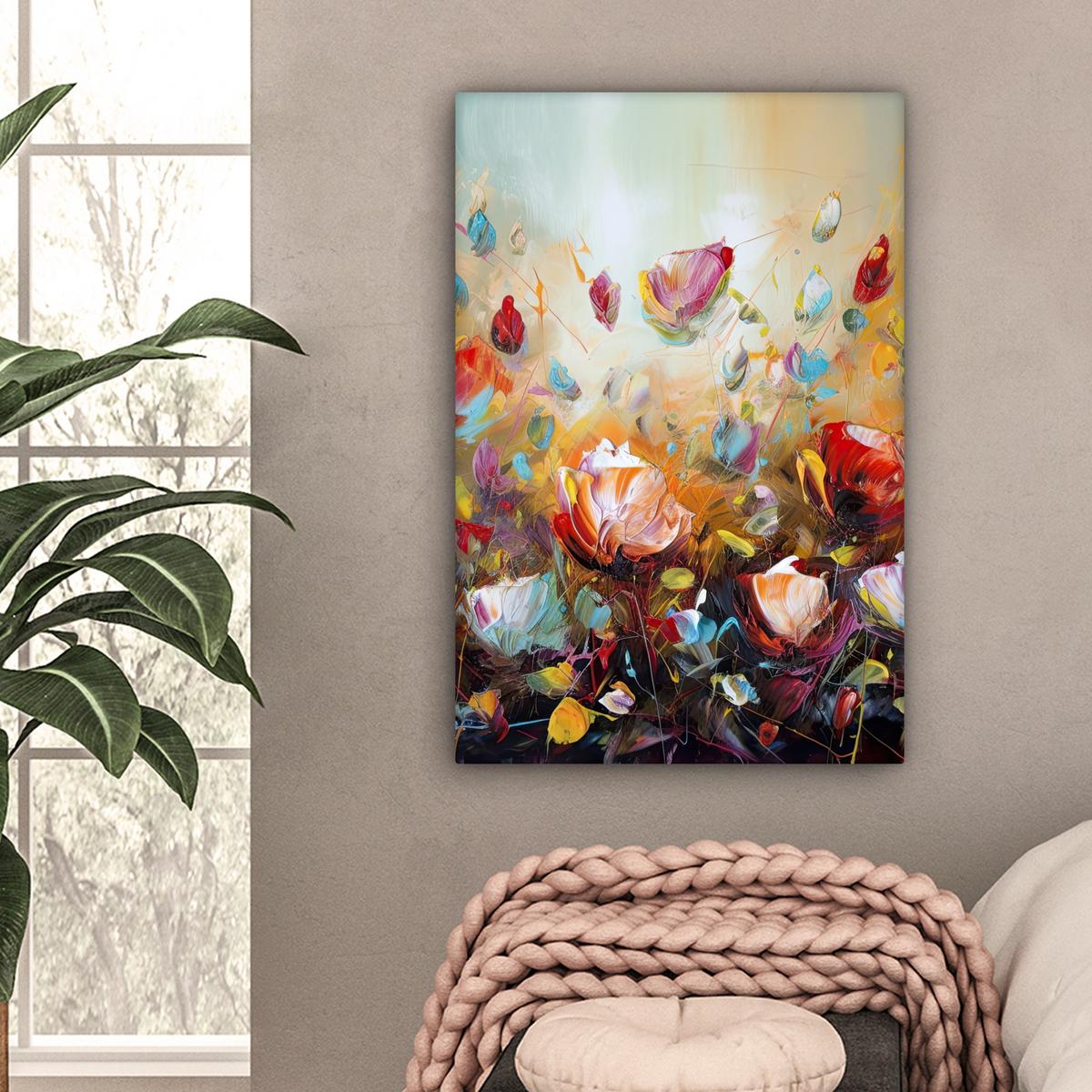 LEINWANDBILD Blumen - Kunst - Natur - Ölgemälde Wanddeko 40x60 cm - Multicolor, Textil (40/60cm) - MuchoWow