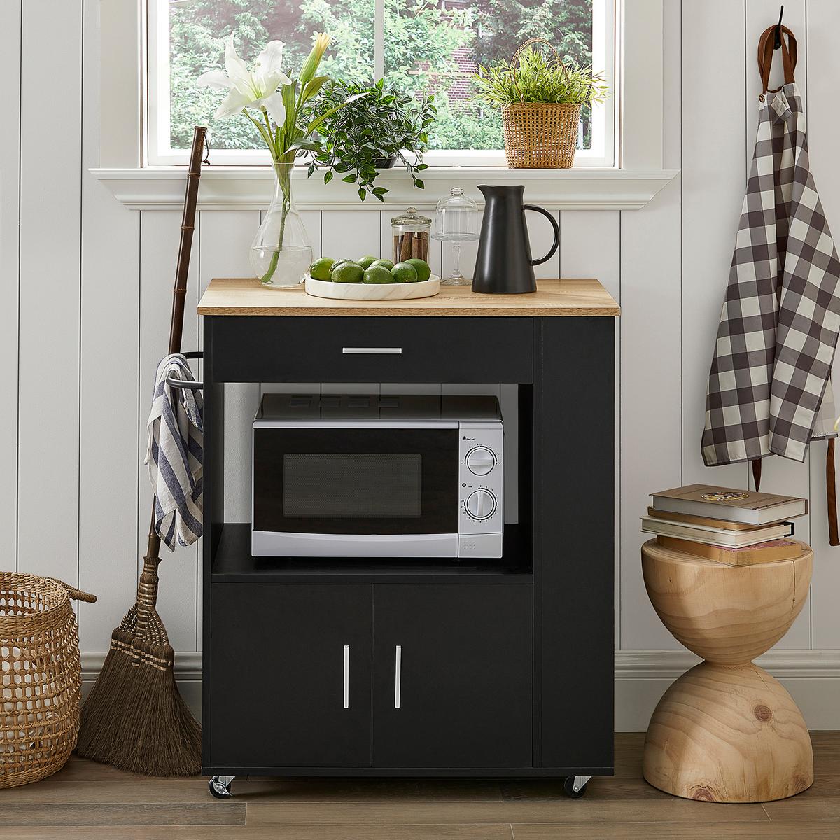 KÜCHENWAGEN mit Arbeitsplatte, Servierwagen, Schwarz - Schwarz, Holzwerkstoff (82/88/46cm) - SoBuy