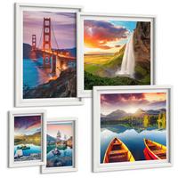 BILDER SET 5er Set - 50x50 cm & 20x30 cm & 40x60 cm Weißer Rahmen - Bergseen, Boote, Brücken - Weiß, Kunststoff (40/60cm) - TULUP