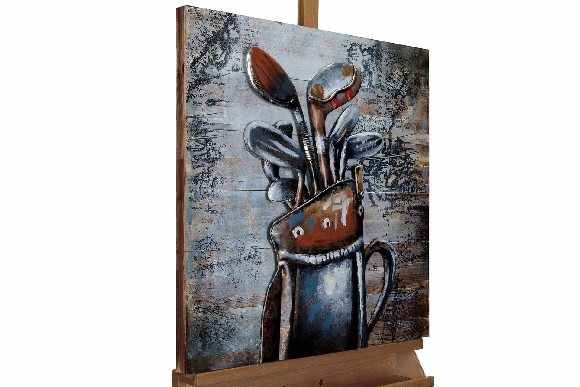 HOLZBILD Silber 60/60 cm - Silberfarben/Braun, Holz/Metall (3/60cm) - KUNSTLOFT