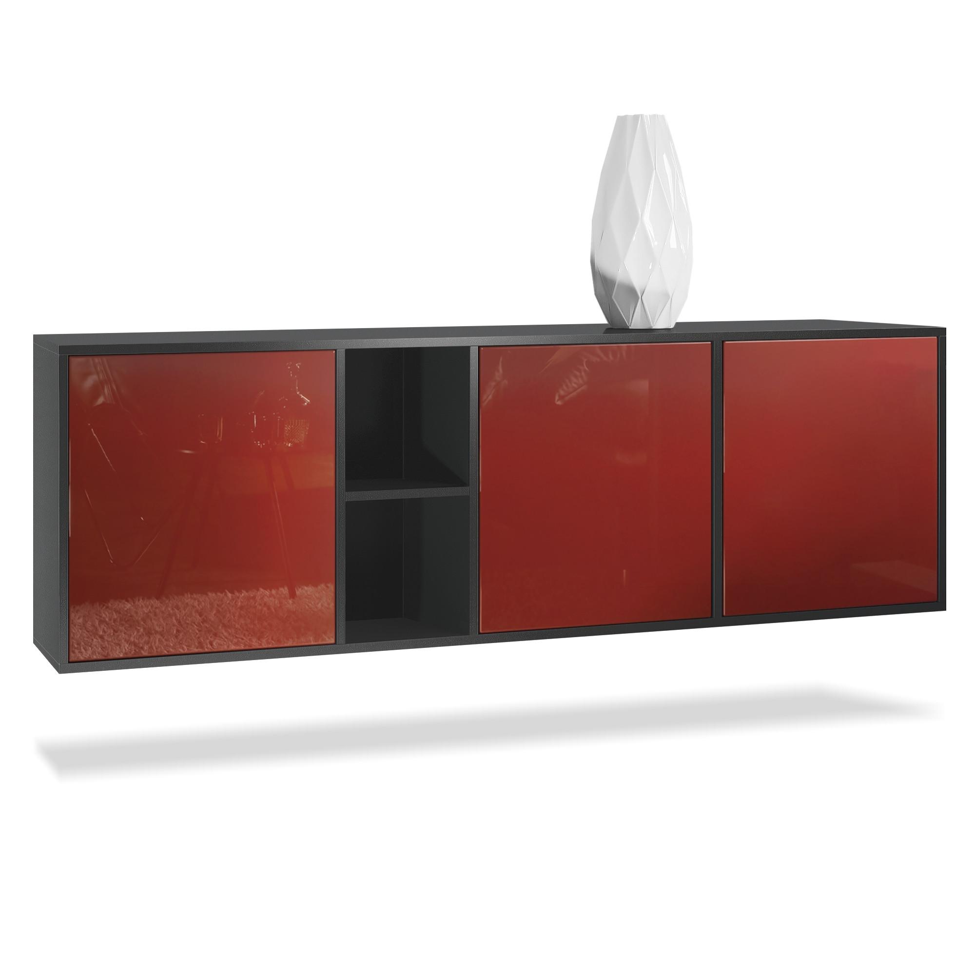 SIDEBOARD Cuba Türen in Bordeaux Hochglanz - Bordeaux, Holzwerkstoff (182/53/35cm) - Vladon
