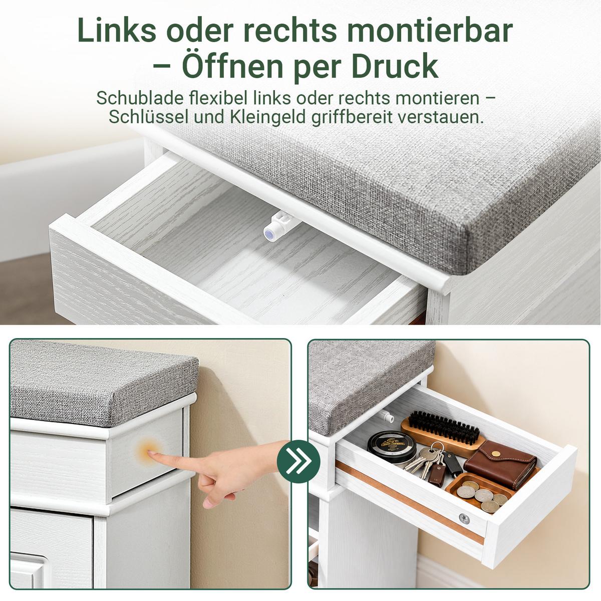 SCHUHBANK Weiß - Weiß, Holzwerkstoff (61/51/24cm) - SoBuy