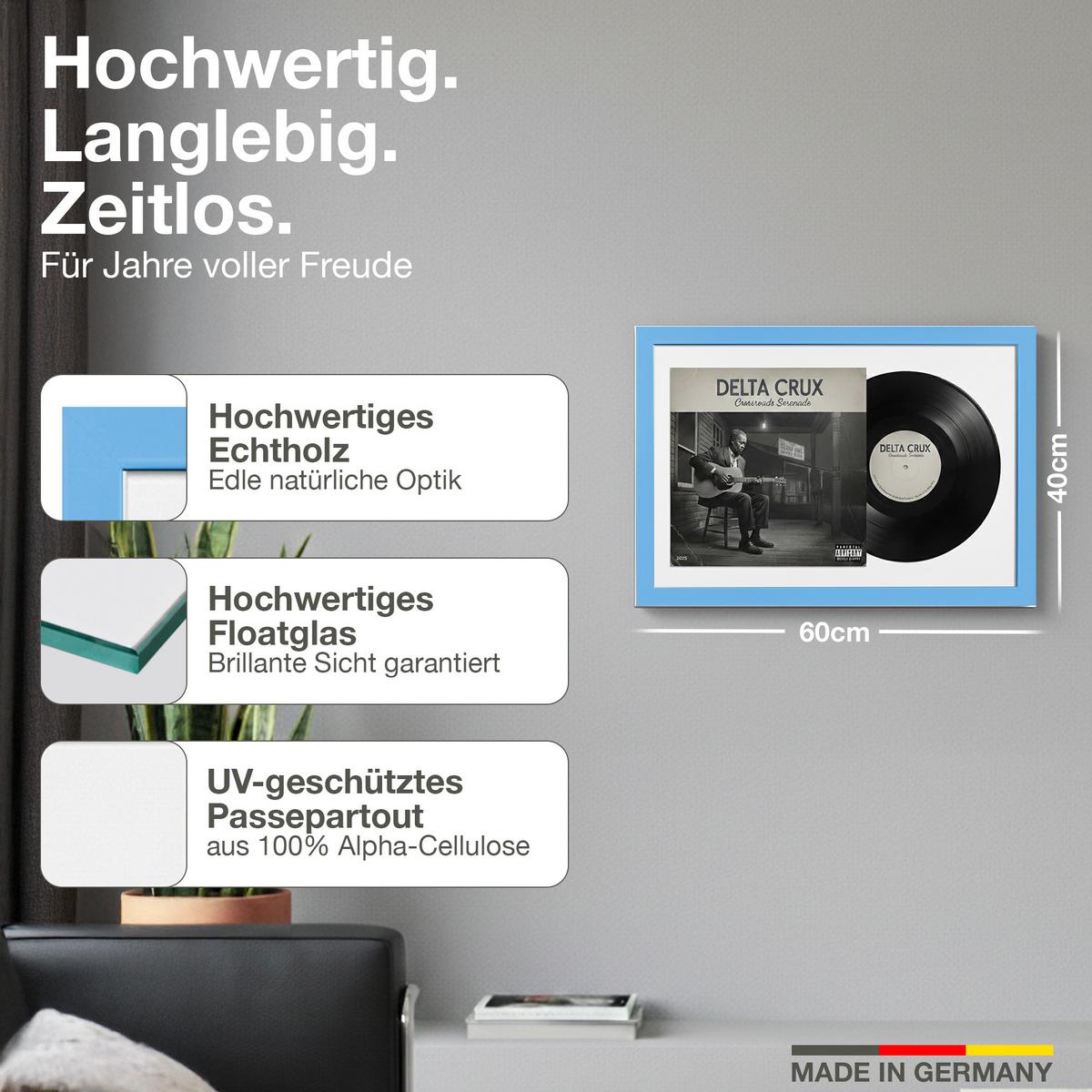 SCHALLPLATTEN RAHMEN 40/60 für Cover & Vinyl - Hellblau, Holz (60/40cm) - K-Möbel