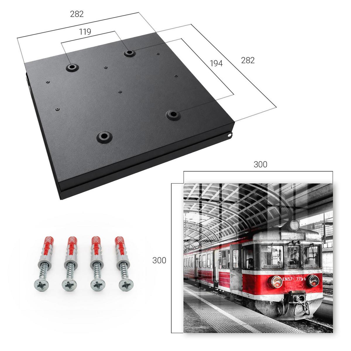 SCHLÜSSELBOX Schwarz 30x30 cm- Türöffnung nach rechts - Eisenbahnsymmetrie - Schwarz, Metall (30/30/5cm) - TULUP