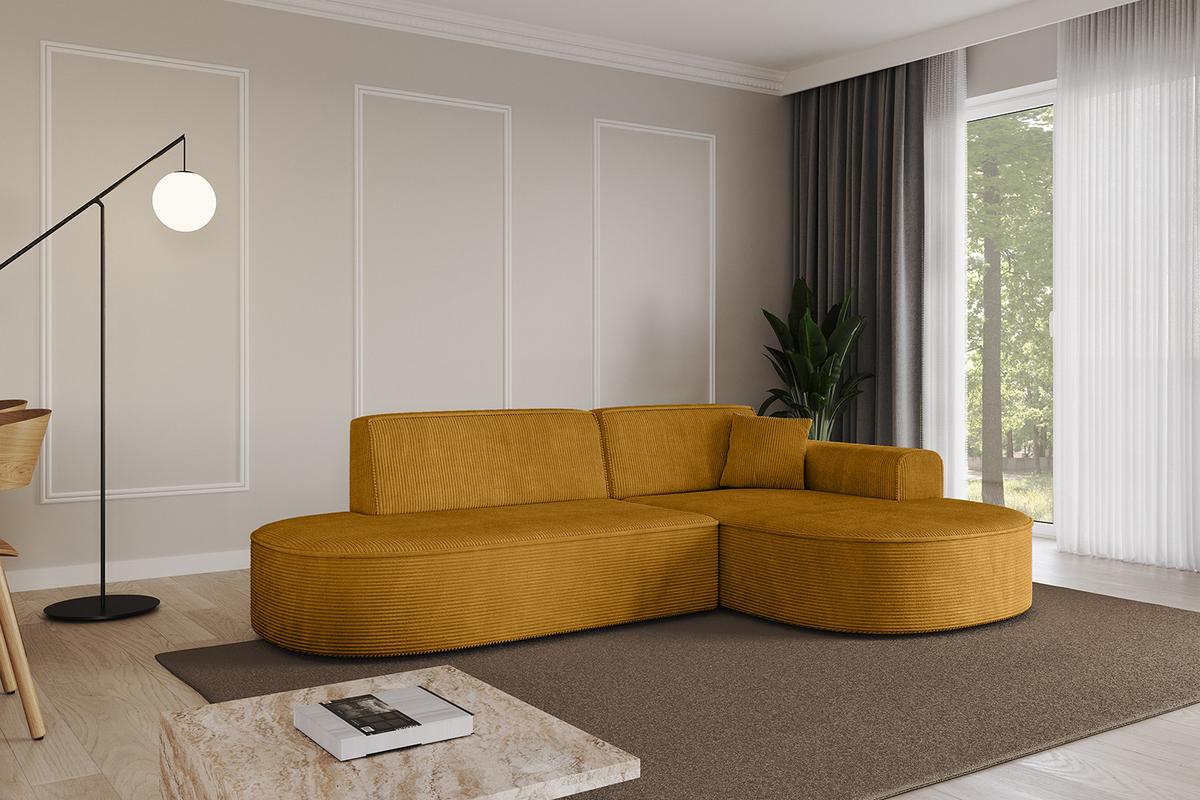ECKSOFA Ottomane Rechts MARI-L1 - 243x171x79 cm Senfgelb Cord - Gelb/Schwarz, Holzwerkstoff/Kunststoff (234/163cm) - ALTDECOR