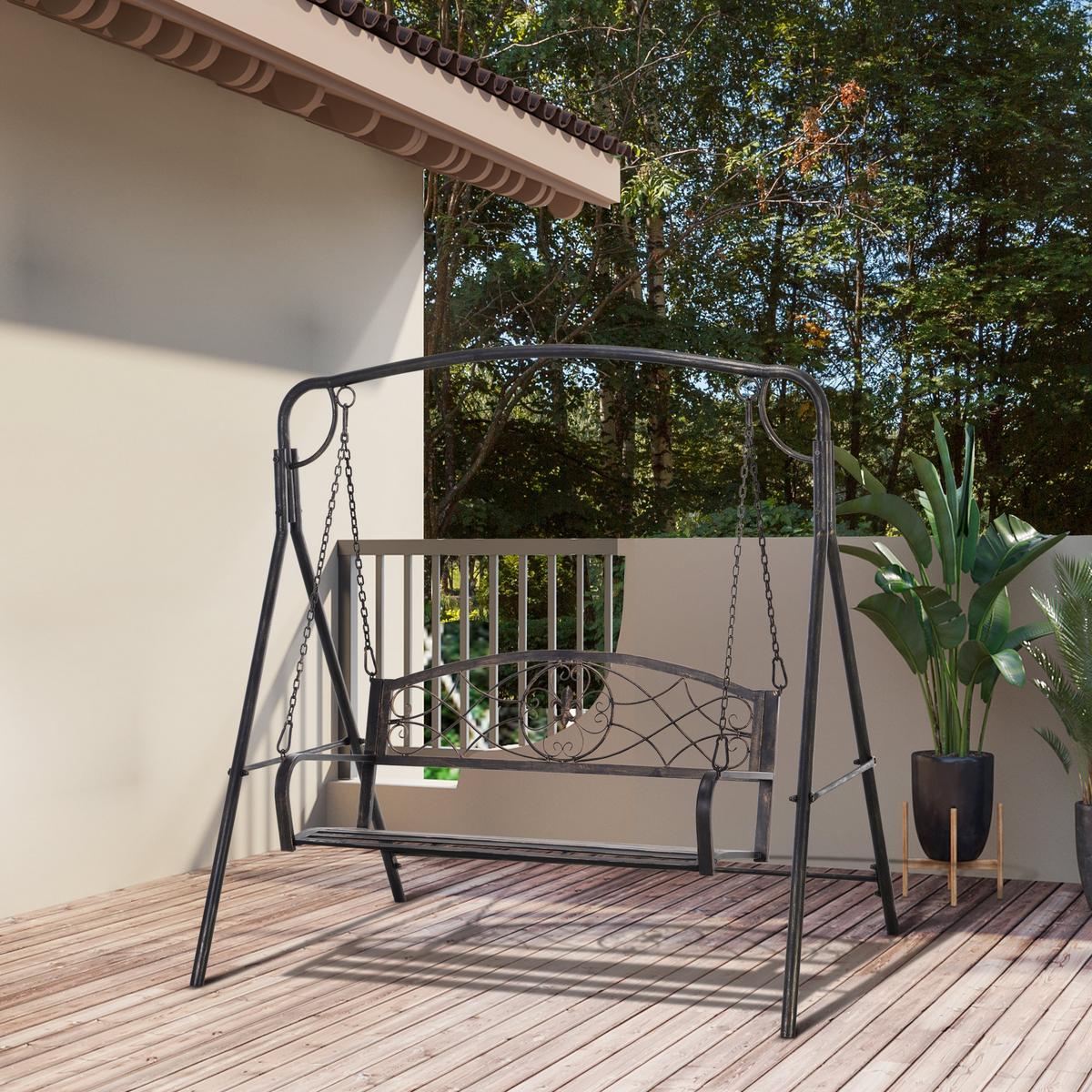 GARTENSCHAUKEL für 2 Personen, Metall, Schwarz mit Goldtönen, 167 x 123 x 175 cm - Schwarz, Metall (123/175/167cm) - Outsunny