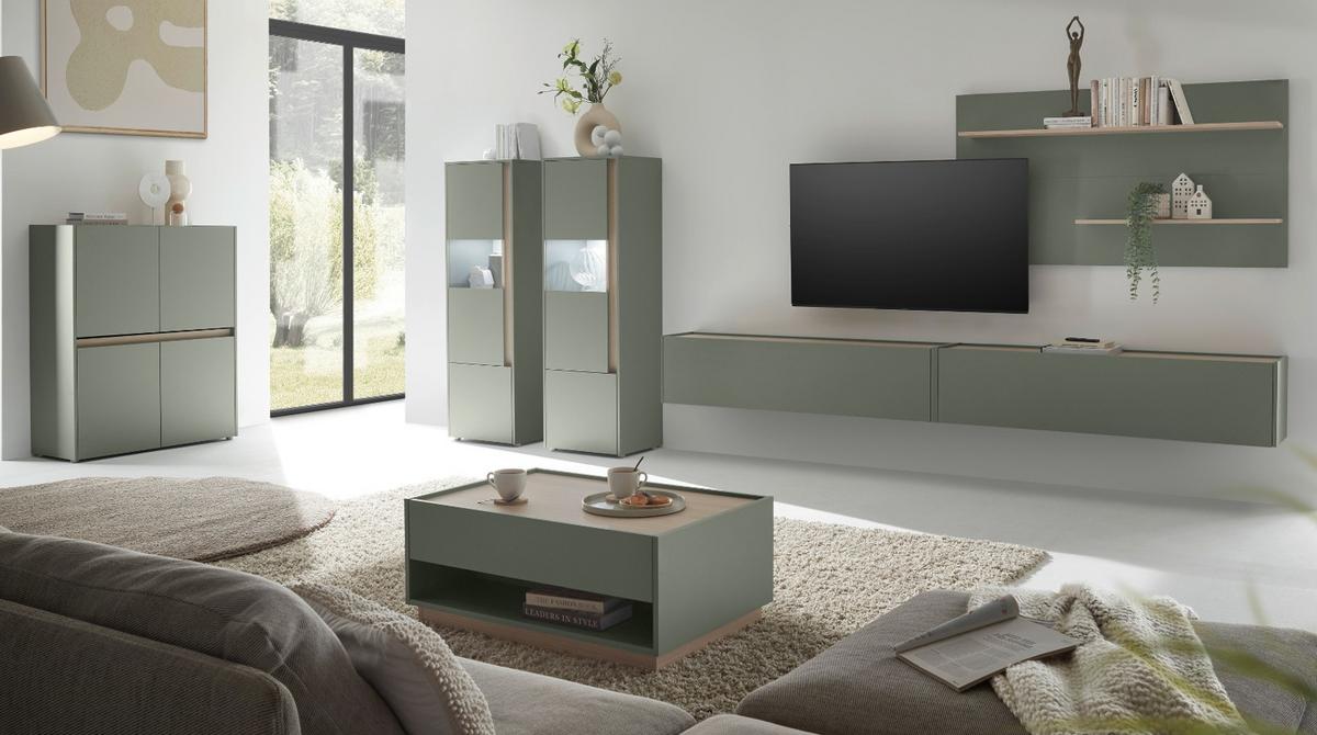 COUCHTISCH in Salbei Grün und Eiche, Wohnzimmertisch mit Schubkasten, 90 x 60 cm - Salbeigrün/Eichefarben, Holz/Holzwerkstoff (60/90/38cm) - Furn.Design