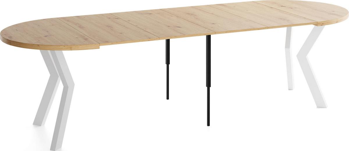 ESSTISCH Savio Weiß rund ausziehbar verlängerbar XXL, Eiche Artisan Hellbraun 100-300/100/77 cm - Eiche Artisan/Weiß, Holz/Holzwerkstoff (100/300/77cm) - WFL GROUP