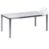 GARTENTISCH Keramik-Glas Marmor Optik weiß 180/90 cm Cosoleto - Hellgrau/Weiß, Glas (180/90/75cm) - Beliani
