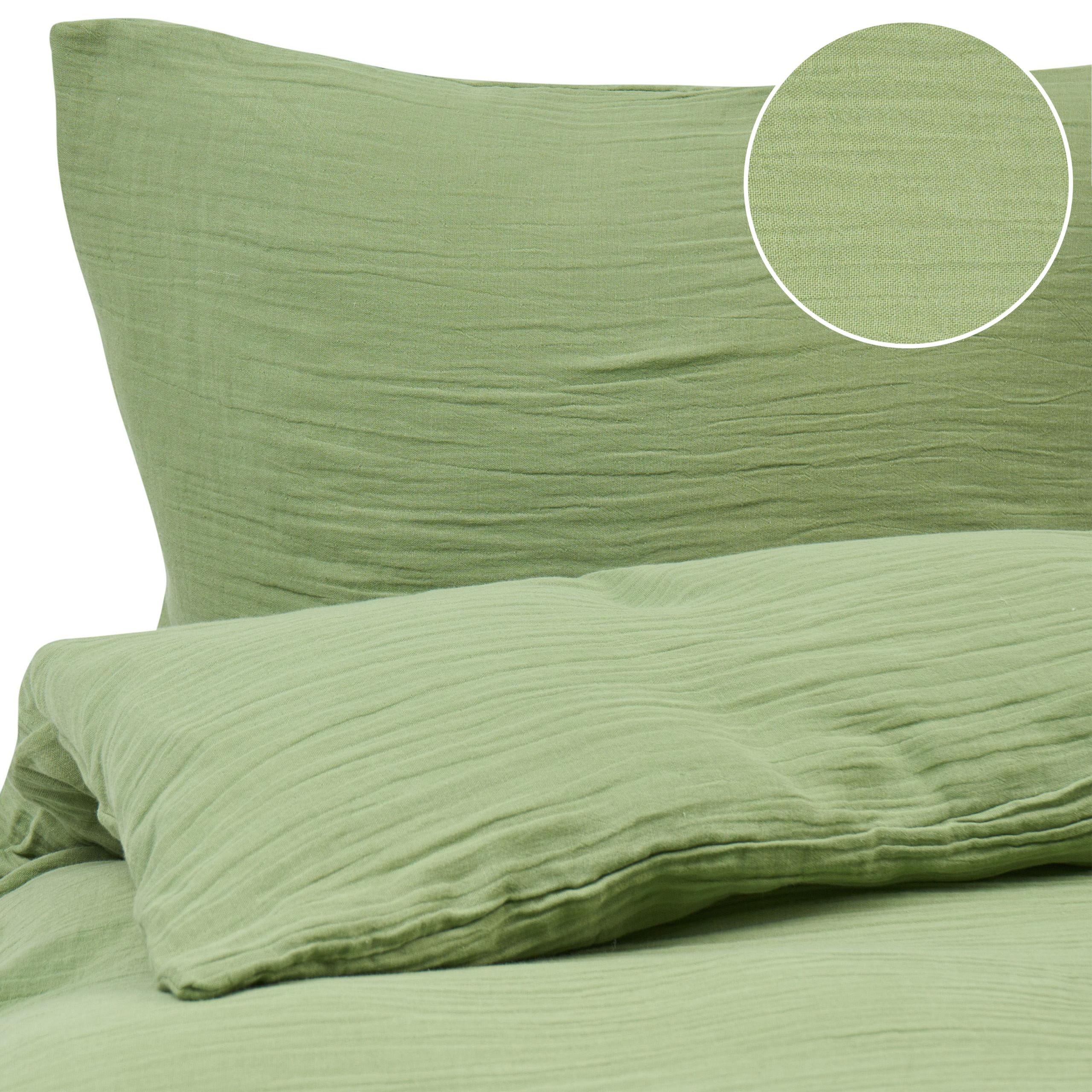 BETTWÄSCHE-SET 200/200 cm Baumwollmusselin Grün Sumner - Grün, Textil (200/200cm) - Beliani