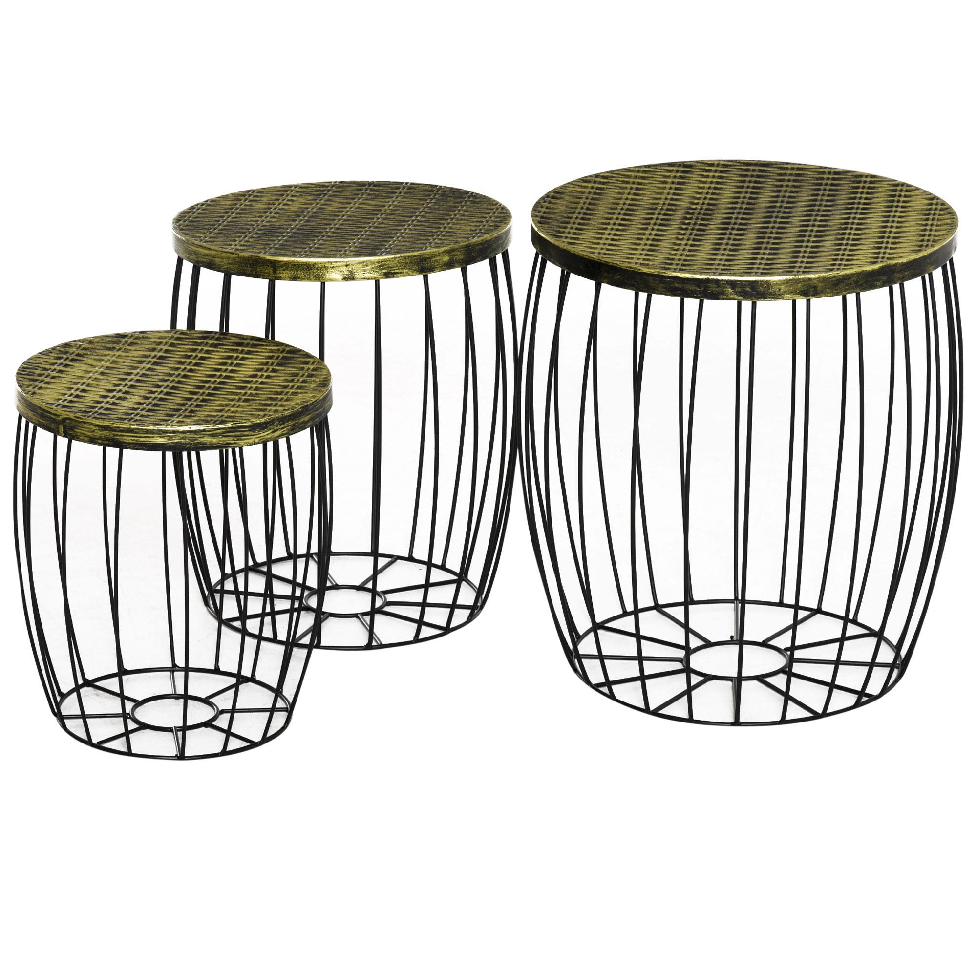 BEISTELLTISCH Metall, Gartentisch rund, Schwarz - Schwarz, Metall (38/38/41cm) - Outsunny