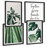 BILDER SET 4er Set - 50x50 cm & 40x60 cm Schwarzer Rahmen - Bambusblätter - Schwarz, Kunststoff (50/50cm) - TULUP