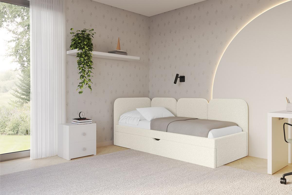 EINZELLBETT Jugendbett mit Bettkasten, Rechts - ALVY 100x200 Beige - Perlmutt, Holzwerkstoff/Textil (100/200cm) - ALTDECOR