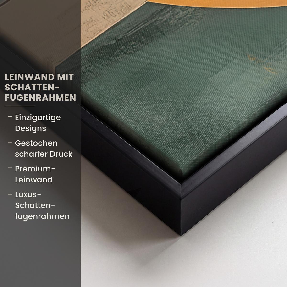 LEINWAND Bilder mit Rahmen - Abstrakt - Gold - Bronze - Grün - Formen - Modern - 70x50 - Multicolor, Textil (70/50cm) - MuchoWow