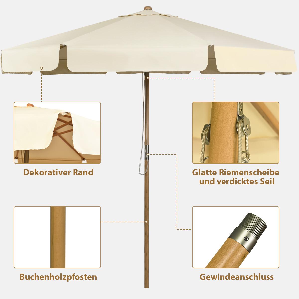 SONNENSCHIRM 300cm Beige - Beige, Holz (300/300cm) - COSTWAY