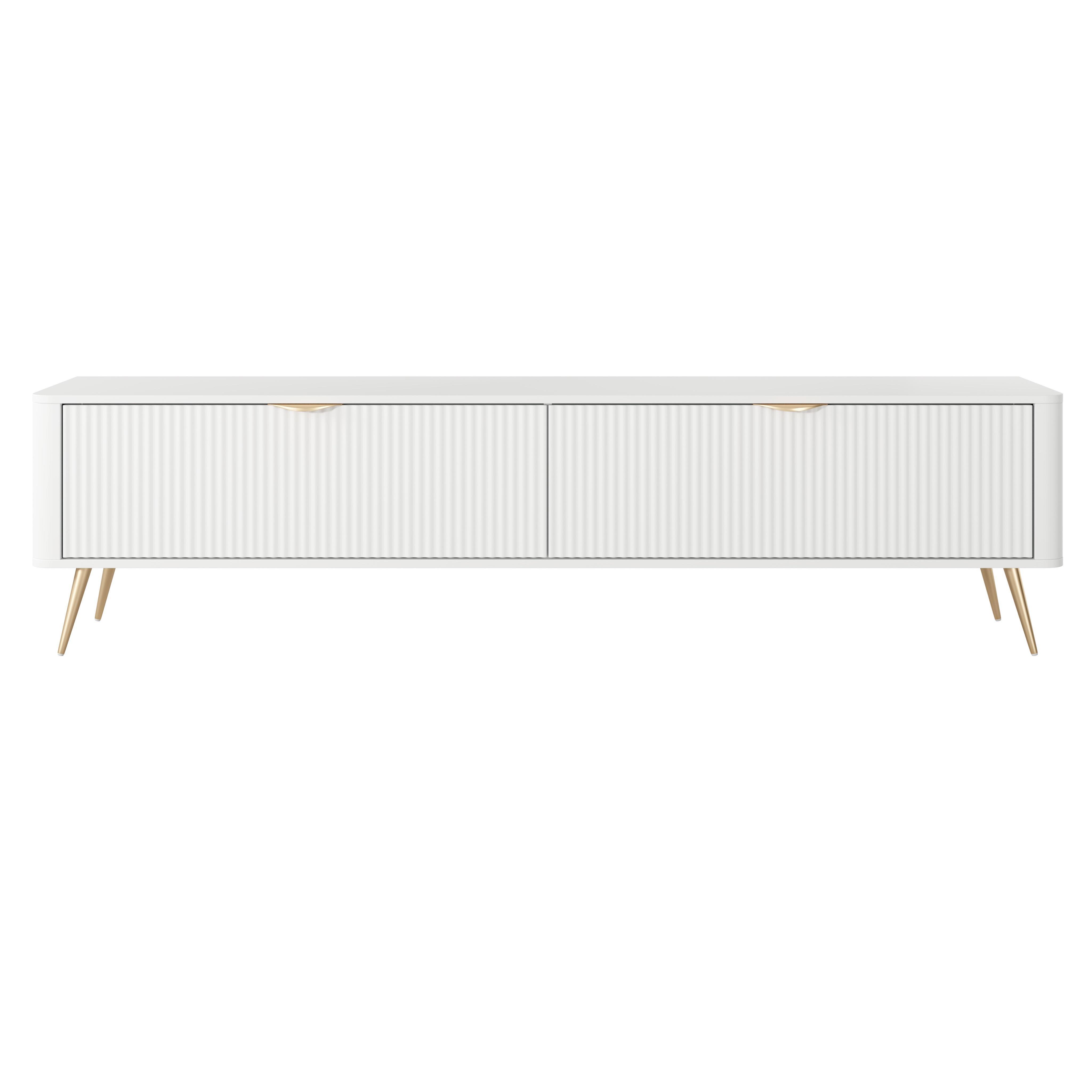 LOWBOARD Vespasia 2T Beige 200/51,2/38 cm – Geriffelte Fronten - Goldfarben/Weiß, Holzwerkstoff/Metall (200/51.2/38cm) - AX Living